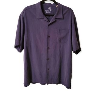 Tommy Bahama 100% Silk Button Up Short Sleeve Shirt Solid Navy SZ Large